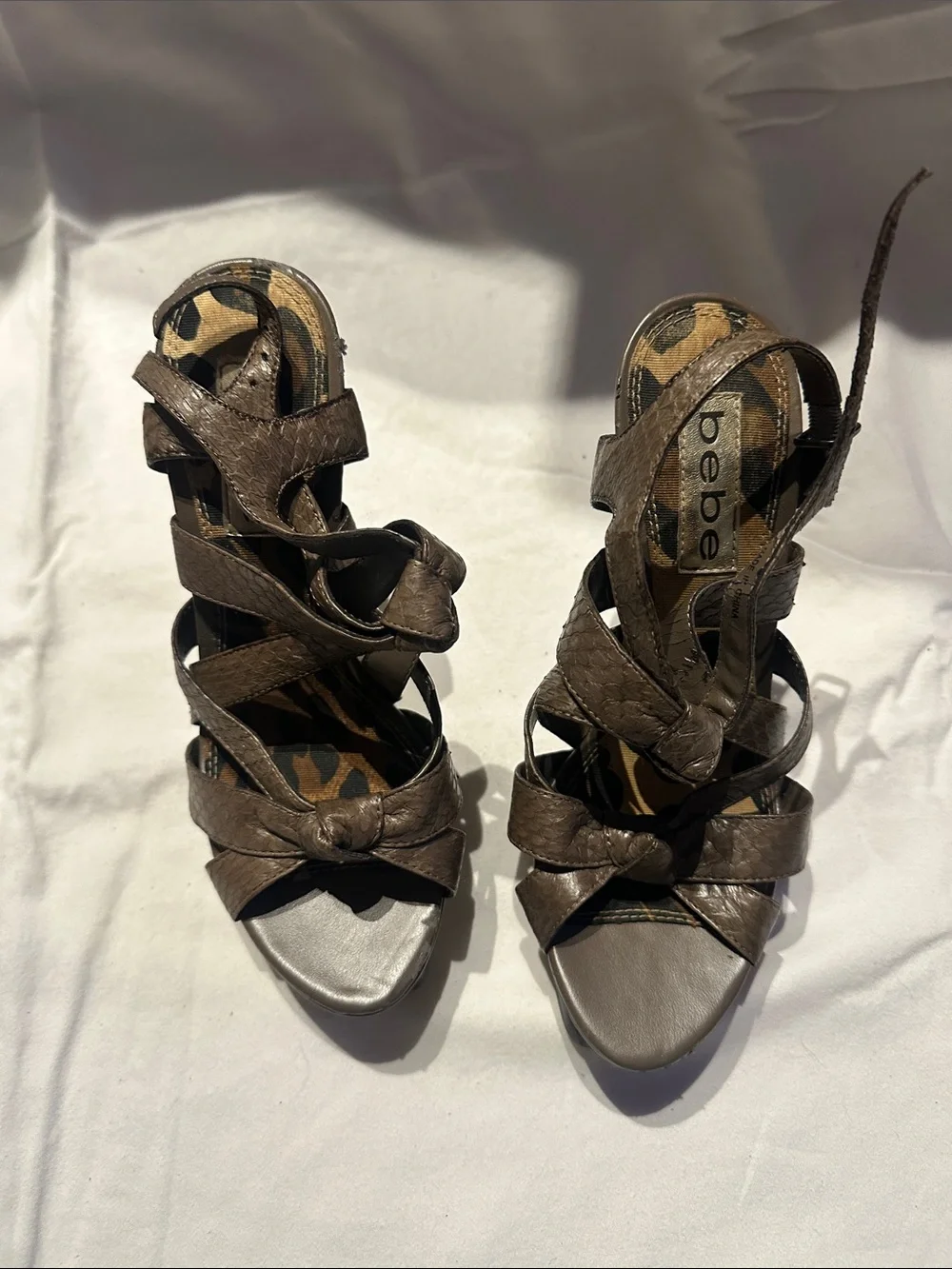 bebe Brown Strappy Knot Front Heels